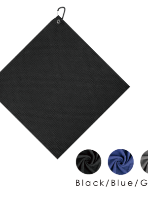 Compact Microfiber Waffle Golf Towel (40x40cm) with Heavy-Duty Carabiner | Custom Logo